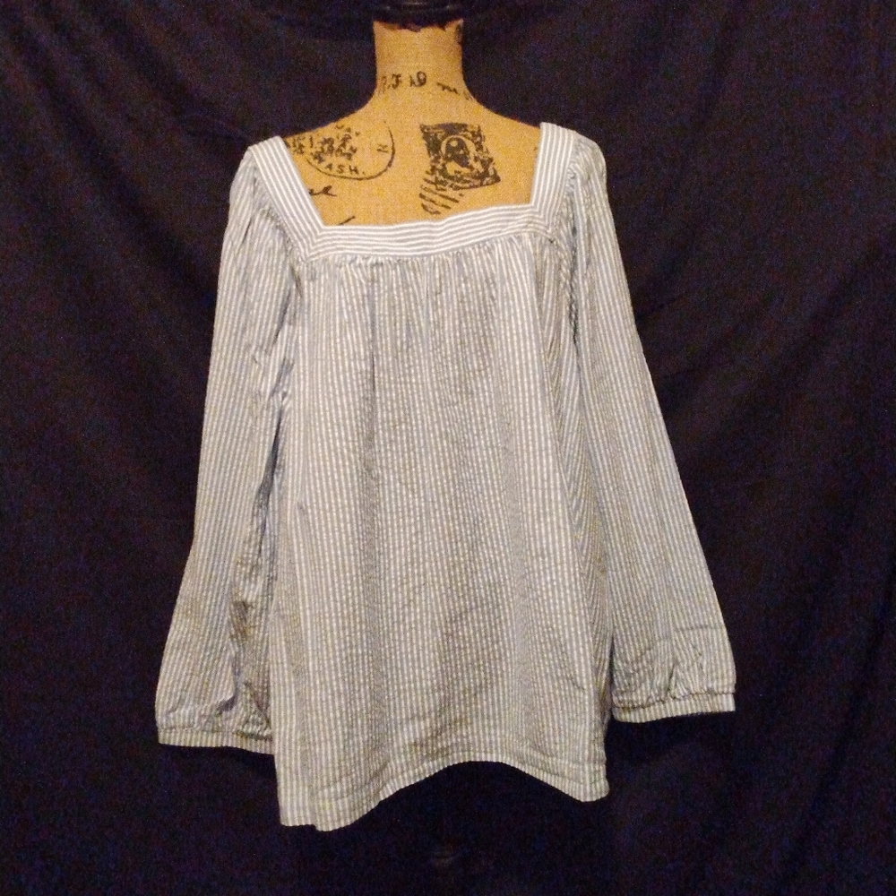 White & Blue Stripe Peasant Top